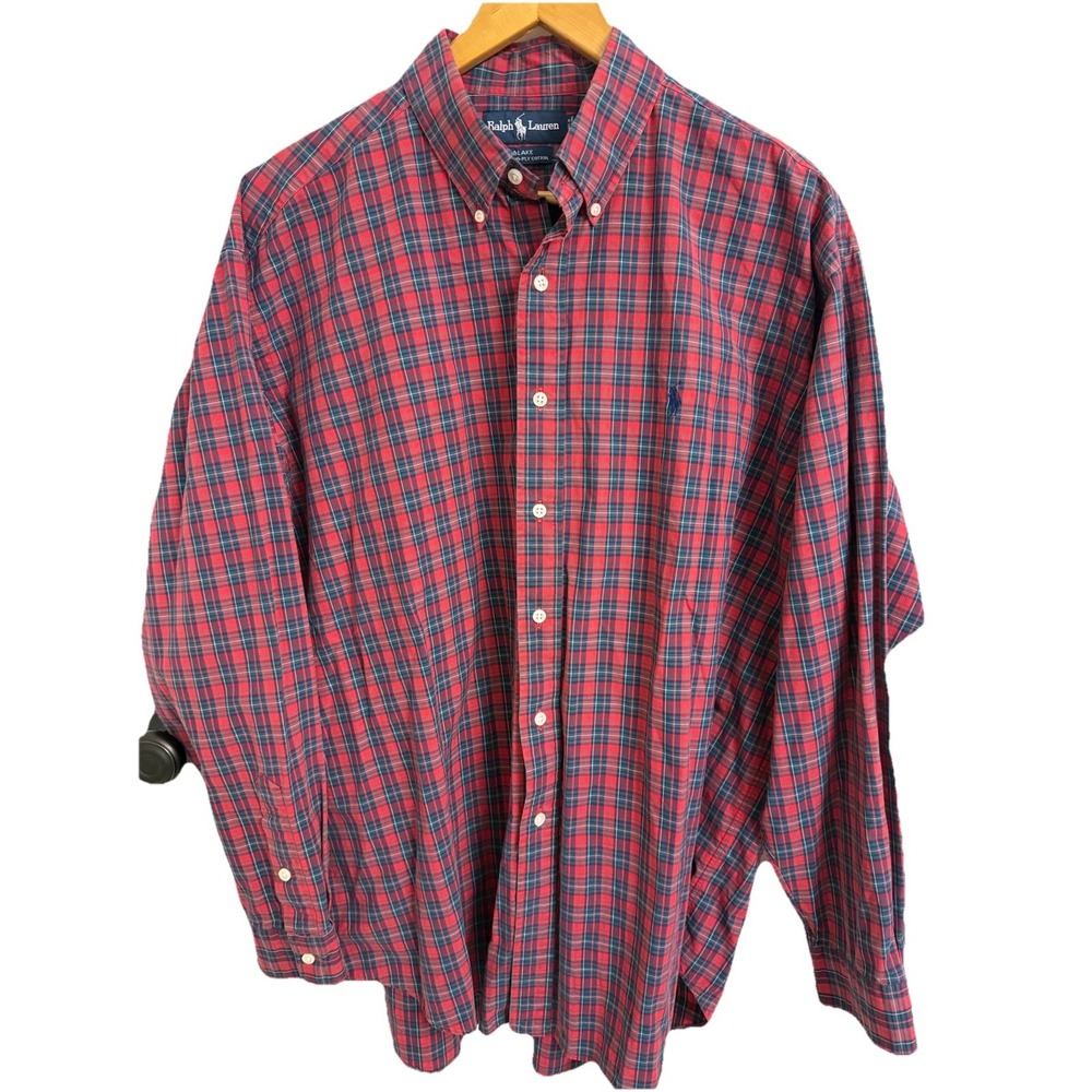 VTG Polo Ralph Lauren Blake Long Sleeve Plaid Button Down XL Mens Preppy Pony